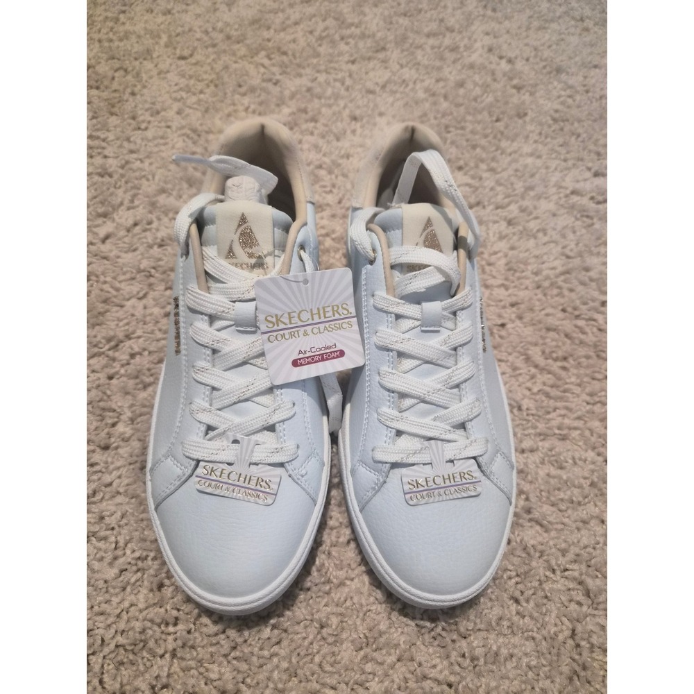 Skechers Court & Classics Women White Gold Sneakers 185535 WHT Size 8.5 NEW